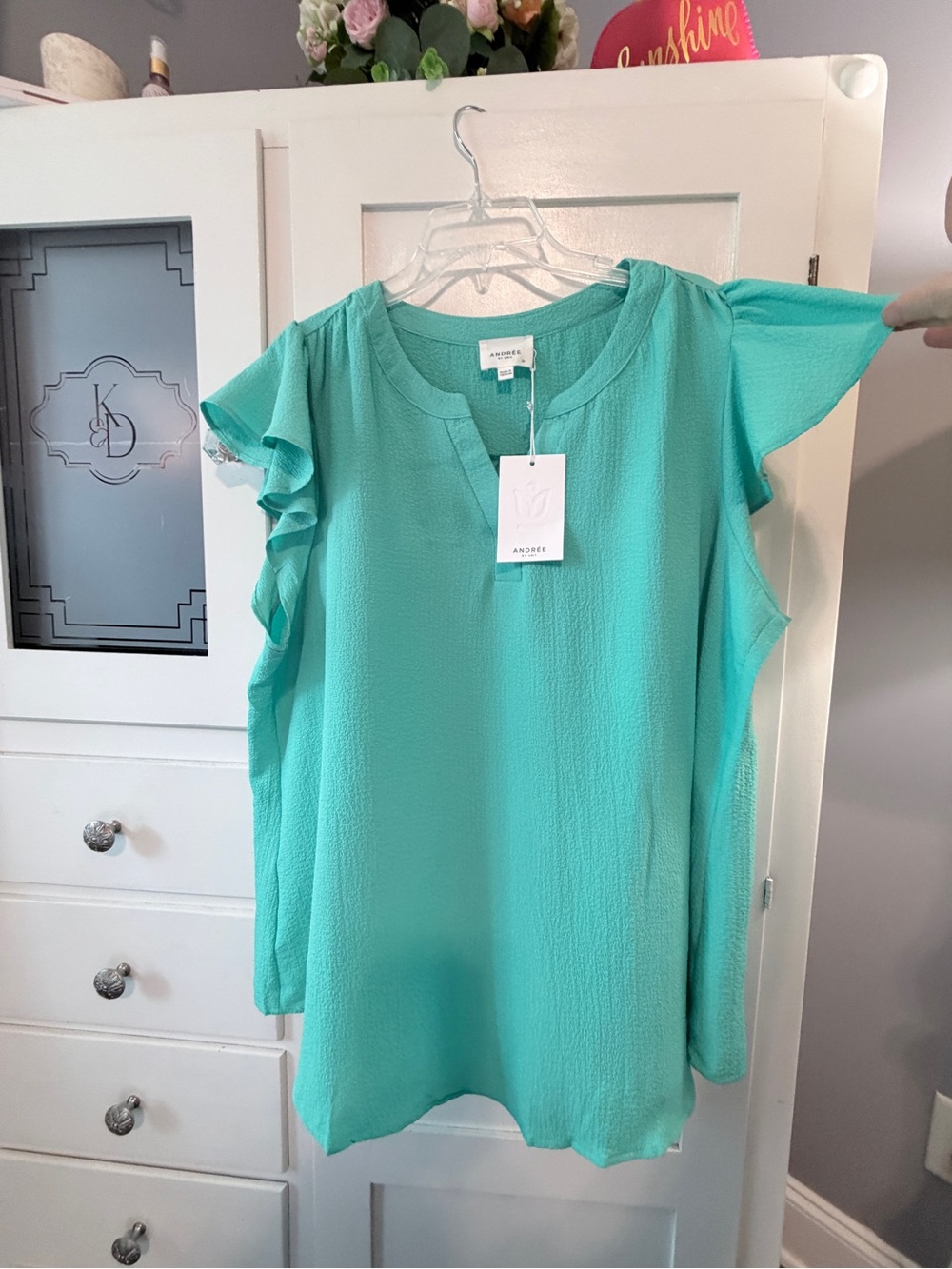 ANDREE BY UNIT Teal Ruffle Sleeve Blouse